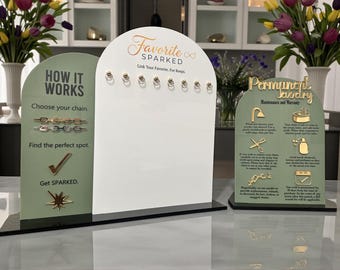 Double Arch Permanent Jewelry Bracelet and Chain Display with Permanent Jewelry Sign, Vendor Event, Table Sign, Boutique Display,