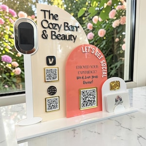 Triple Arch Three QR Code Display for Events & Weddings with Business Card Holder