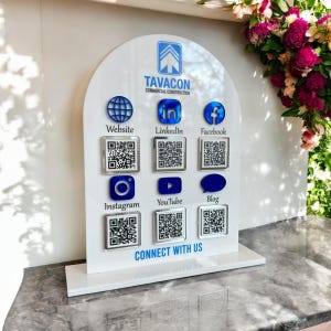 Six QR Code Sign, Acrylic Payment or Social Media Sign, Tabletop Vendor, Social