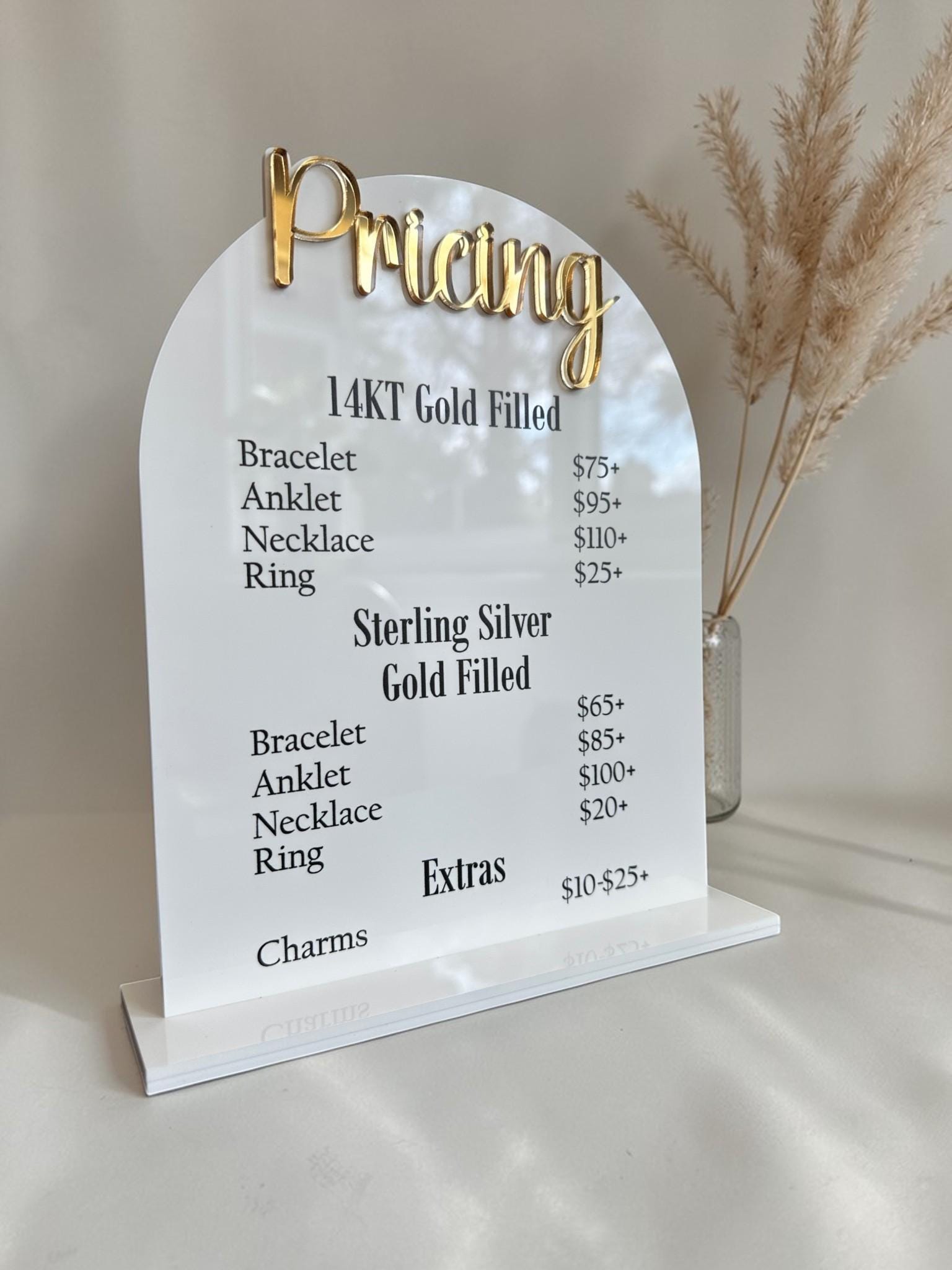 Arched Pricing Sign for Counter | Acrylic Price List Display - Etsy