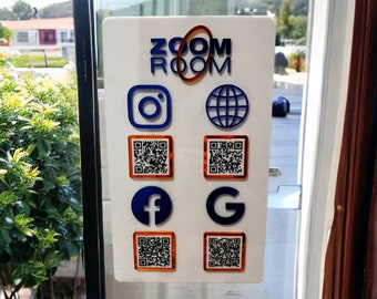 Enseigne commerciale à quatre codes QR, Paiement, Réseaux sociaux, Let's get social Enseigne acrylique à suspendre ou à poser sur une table - Aucune base n'est incluse, sauf indication contraire