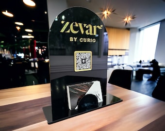Single QR Code Sign with Business Card Holder, Tabletop Vendor Sign, Acrylic Business Sign