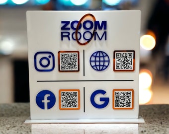 Quatre panneaux QR Code Zoom Room, panneau acrylique pour médias sociaux et paiement pour les événements des fournisseurs