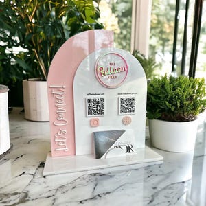 Customizable QR Code Sign with Business Card Holder – Perfect for Cafes, Boutiques, & Events