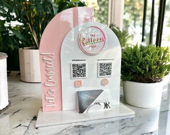 Customizable QR Code Sign with Business Card Holder – Perfect for Cafes, Boutiques, & Events