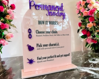 Permanent Jewelry How It Works Sign, Vendor Acrylic Display