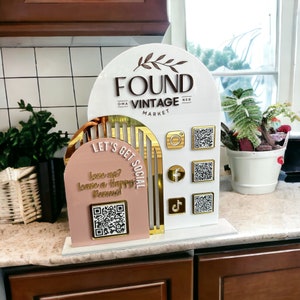 Triple Arch Four QR Code Vendor Tabletop QR Code Sign, Payment and Social Media Acrylic Display