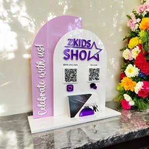 Double Arch QR Code Sign, Two QR Codes, Your Logo at the Top, Tabletop Vendor Display Sign