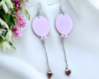 Boucles d'oreilles ballon avec breloque, Boucles d'oreilles acryliques découpées au laser, Fait main, Bijoux, Acrylique miroir
