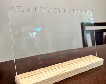 Permanent Jewelry Chain Display, Clear with Ash Wood Base, Drape Chain from Behind for Display
