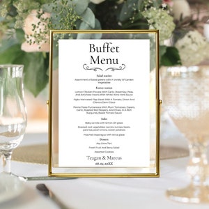 Modèle de menu pour buffet de mariage, menu buffet élégant, menu de mariage pour table, menu à téléchargement immédiat, cartes de menu de mariage imprimables incluses