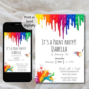 Editable Birthday Invitation Digital Editable in Canva Printable Download Art Birthday Invitation Party Paint Invites Paint party invitation