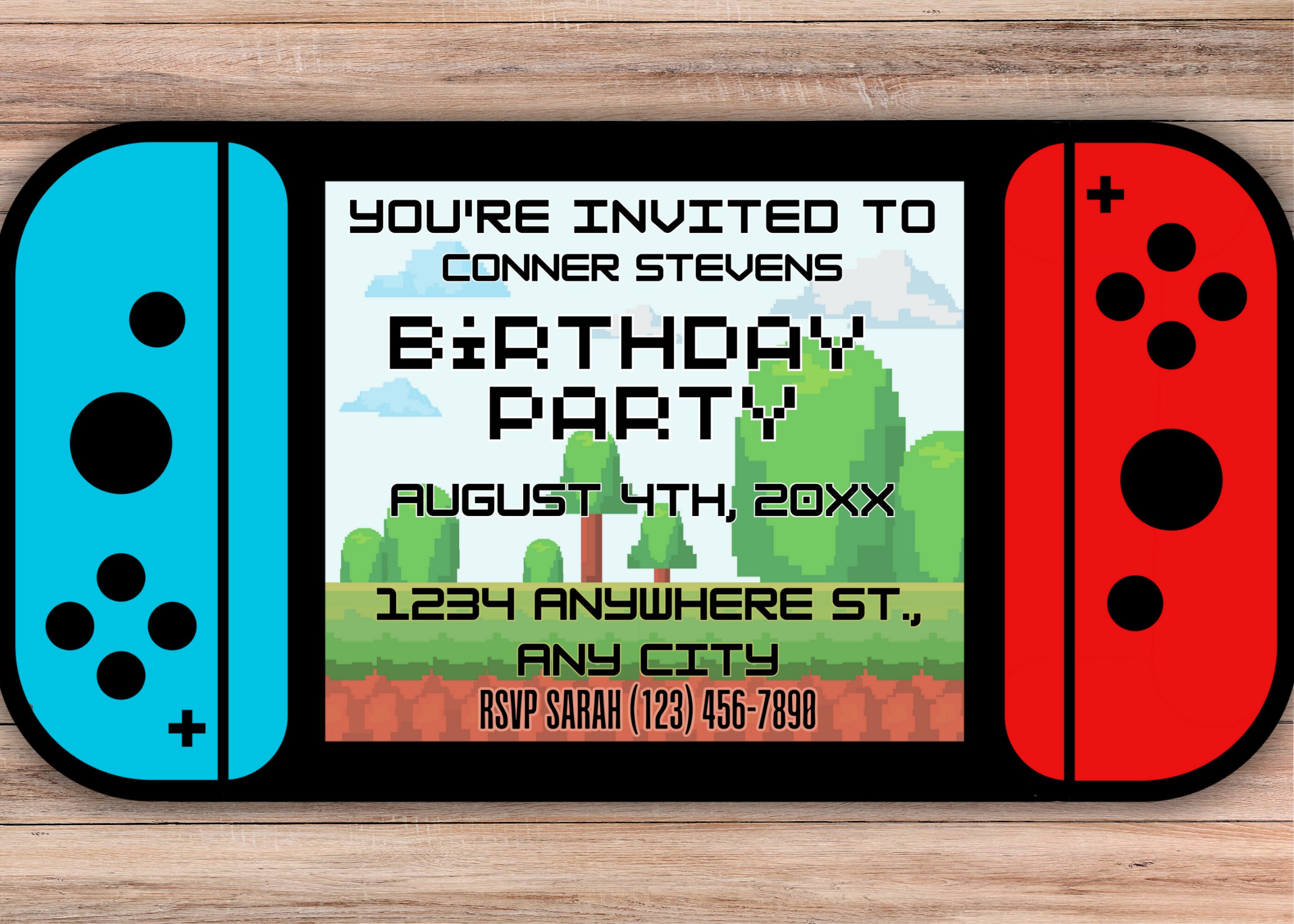 Video Game Birthday Invitation Template, Switch Party Editable Invite ...