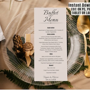 Cartes de menu de buffet de mariage, cartes de menu de buffet élégantes, cartes de menu de mariage modifiables, cartes de menu à téléchargement immédiat, cartes de menu à téléchargement instantané