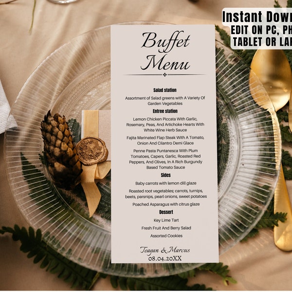 Wedding buffet menu cards, elegant buffet menu cards, editable wedding menu cards, instant download menu cards, menu cards instant download