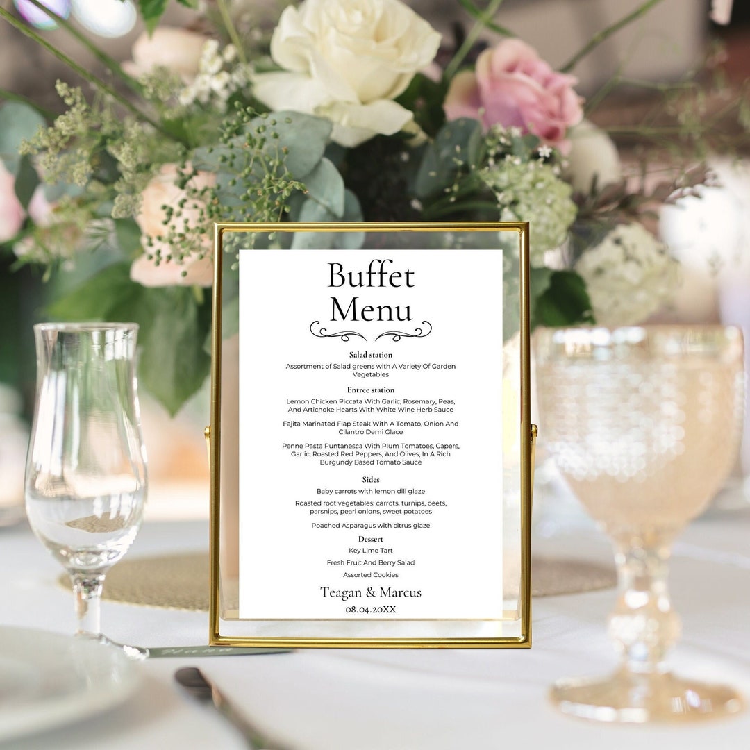 Wedding Buffet Menu Template Elegant Buffet Menu Wedding Menu for Table