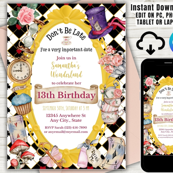 Editable tea party Wonderland Invitation printable wonderland tea party Invitations template Wonderland Party Hatter Tea Party Invitation