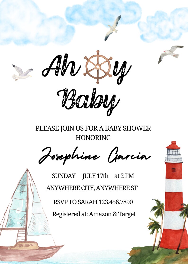 Editable Nautical Baby Shower Invitation Template, Instant Download ...