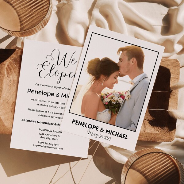 Elopement Announcement Template, Elopement Wedding Reception Invitation, We Eloped Photo Invitation, we eloped minimalist invitation