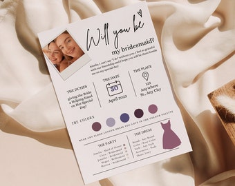 Maid of honor card Bridesmaid Info Card Template Bridal Party Info Card Bridesmaid Information Card Modern Minimalist Bridesmaid Infographic