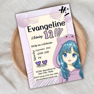 Anime Girl Birthday Party Invitation Digital Download Anime Birthday ...