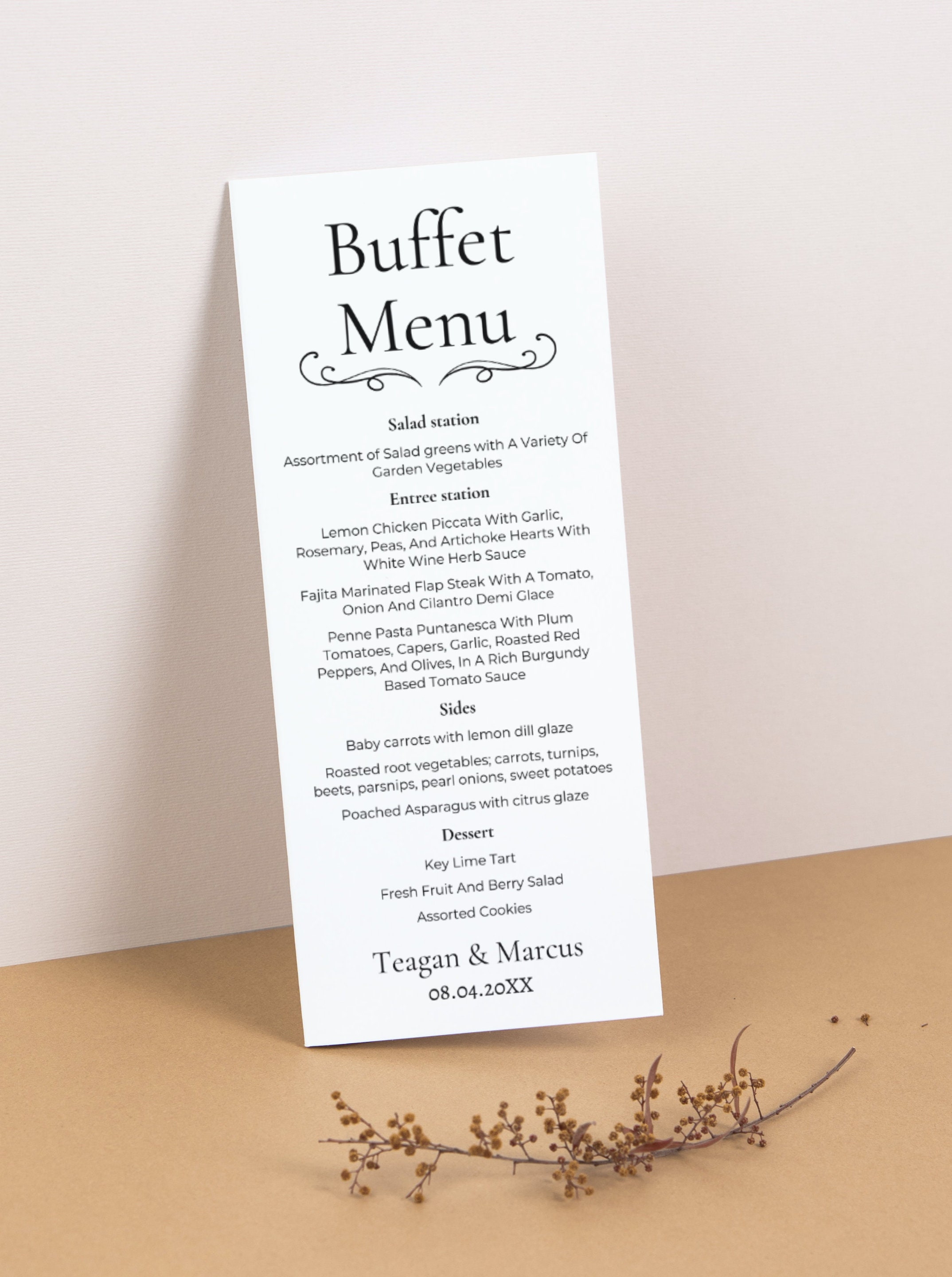 Wedding Buffet Menu Template Elegant Buffet Menu Wedding Menu For Table