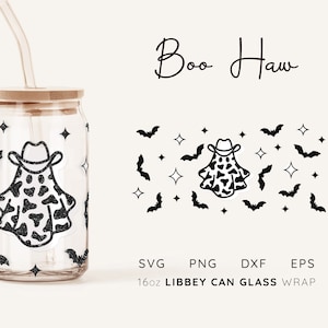 Fall Ghost Beer Can Glass Wrap SVG: Halloween Cowgirl (Digital File)