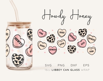 Candy Hearts Libbey Glass Can Wrap SVG: Valentine's Day Design (Digital File)