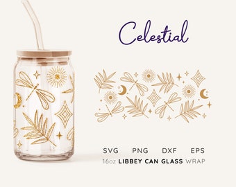 Celestial Libbey Glass Can Wrap SVG: 16 Unzen Glasdesign (Digitale Datei)