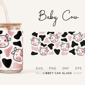 Kuh Beer Can Glass Wrap SVG: 16 Unzen Libbey Glass (Digitale Datei)