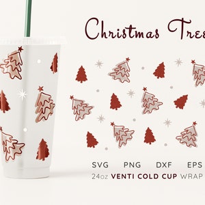 COLD CUP SVG Boho Christmas Tree Cold Cup Wrap No Hole Cold Cup Wrap Retro Cup Wrap Svg No Hole Cup Wrap Svg Winter No Hole Svg Full Wrap