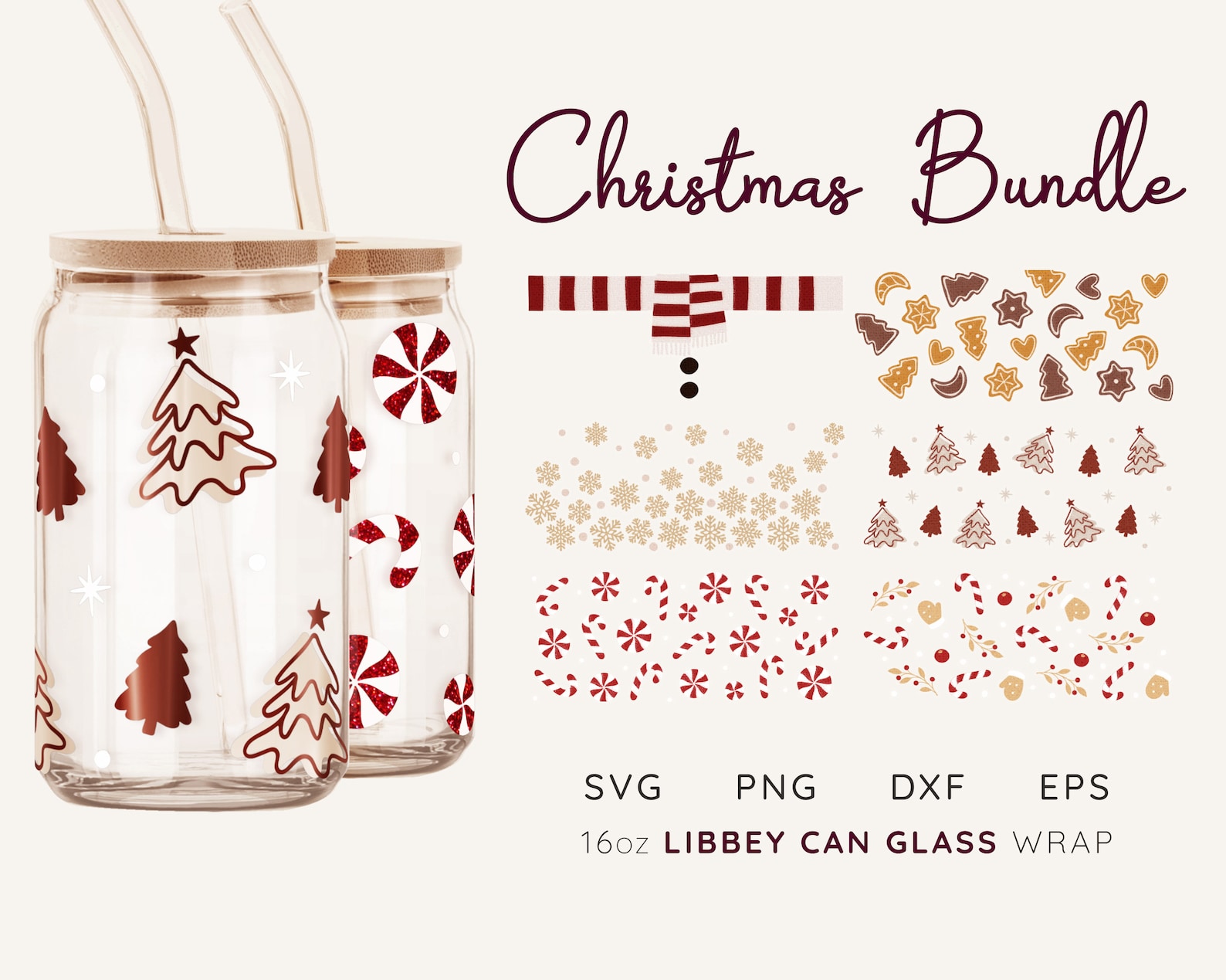 Christmas Beer Can Glass Svg Wrap Bundle LIBBEY GLASS SVG 16oz Etsy