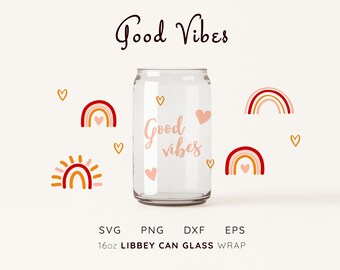 16oz Rainbow Libbey Glass Can Svg, Glass Can Full Wrap Svg, Flower Svg ...