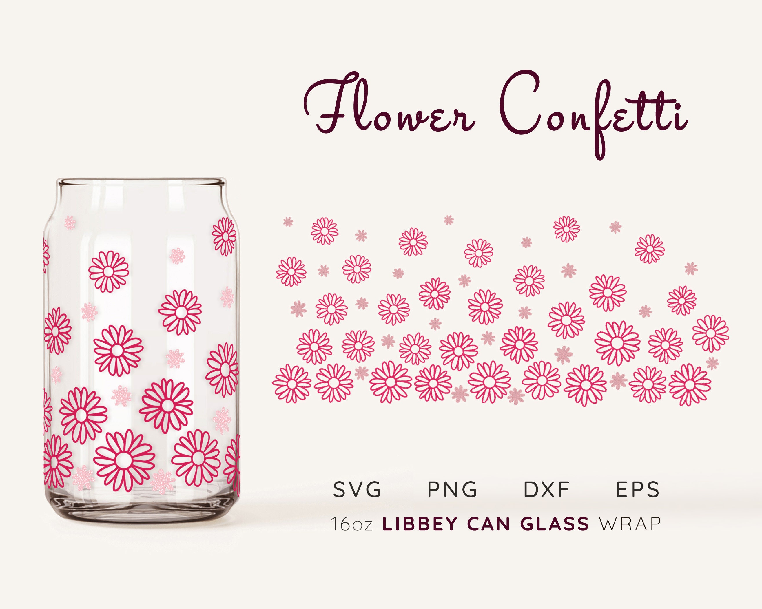 Flowers Full Wrap 16oz Libbey Glass Can