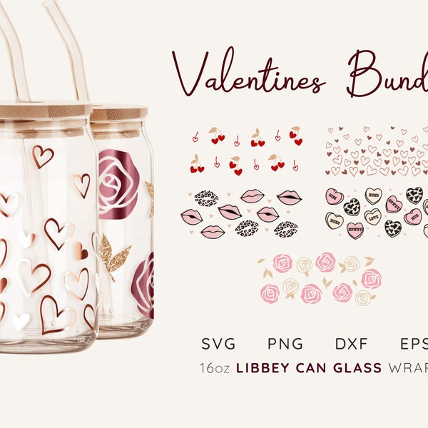 Beer Can Glass Svg Bundle LIBBEY GLASS SVG Libbey Glass Wrap Svg Valentines Day Glass Can Svg Cute Glass Can Wrap Svg Valentine Svg for Cups