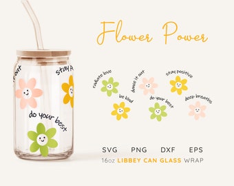 Smiley Flower Power Libbey Glasdose Wrap SVG (Digitale Datei)