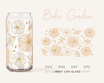 Floral bierblikje glas SVG-wrap: Boho Garden Design (20 oz Libbey)