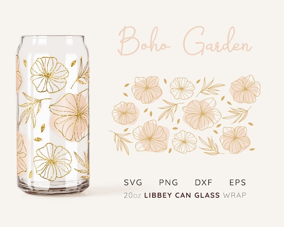 Rose Gold Leaf Fall Libbey Can Glass, Glass, Beer Can Glass, Vinyl
