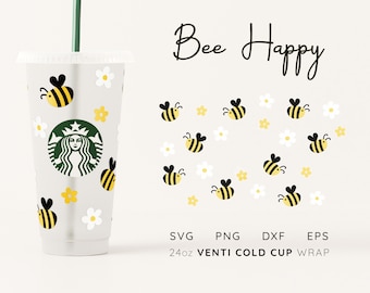 Honey Bee Starbucks Cup Wrap SVG: modello per tazza fredda Venti (download digitale)