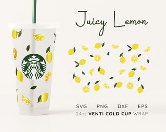 SVG per involucro per tazza Starbucks al limone: modello per tazza fredda Venti (download digitale)
