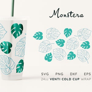 Monstera Leaf Cold Cup Svg No Hole Cup Wrap Svg 24 oz Venti Cold Cup Wrap Svg No Hole Tropical Cup Svg Designs No Hole Cold Cup Wrap No Hole