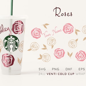 Roses Starbucks Cold Cup Wrap SVG: Personalized Valentine&#39;s Design (Digital Download)