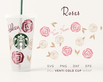 Roses Starbucks Cold Cup Wrap SVG: Personalized Valentine's Design (Digital Download)