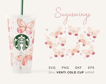 Farfalla Starbucks Cup Wrap SVG: modello per tazza fredda Venti (download digitale)