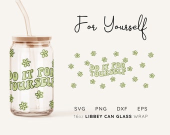 Libbey Glass Can Wrap SVG: Retro Flower Design (Digital File)