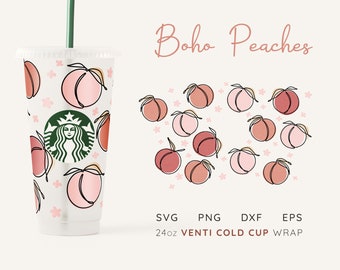 Peaches Starbucks Cup Wrap SVG: modello per tazza fredda Venti (download digitale)