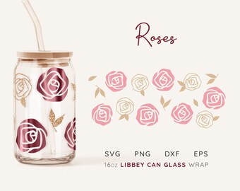 Roses Libbey Glass Can Wrap SVG: Valentine's Day Design (Digital Download)