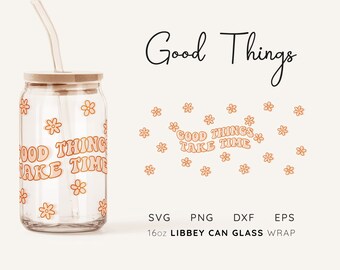 Retro Libbey Can Glass Wrap SVG: Boho Blumenmuster (Digitale Datei)