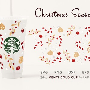 Christmas Starbucks Cup Wrap SVG: Candy Cane Doodles (Digital File)
