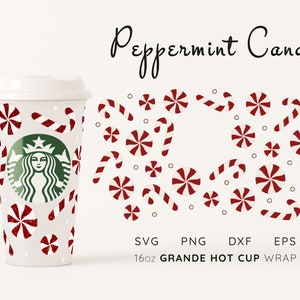 Christmas Candy Cane Starbucks Cup Wrap SVG: 16oz Grande Hot Cup (Digital File)